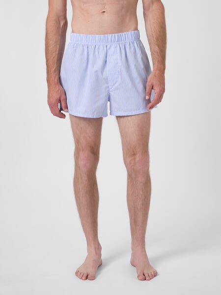 Men's woven boxer shorts White light blue, presented on a model