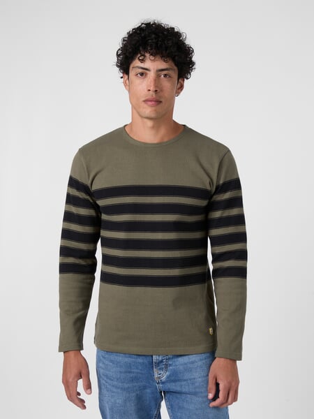 Camiseta de manga larga para hombre Oliva-Negro, Tragebild