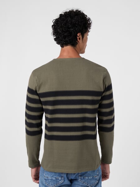 Heren-shirt met lange mouwen Olijfgroen-zwart, gepresenteerd op een model