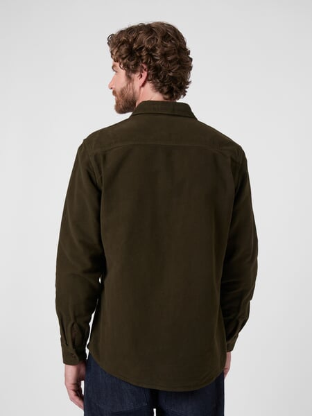 Herenoverhemd Moleskin Bruin-olijfgroen, gepresenteerd op een model