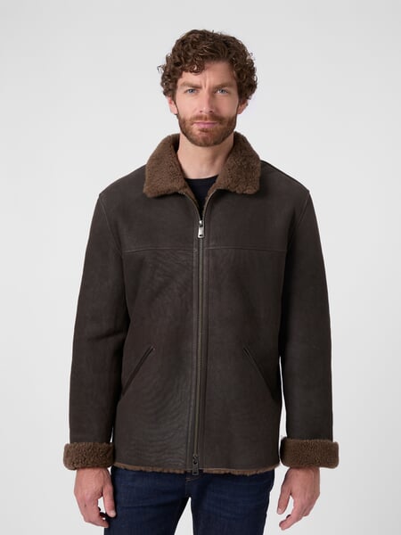 Men's Lambskin Jacket Dark brown, presented on a model