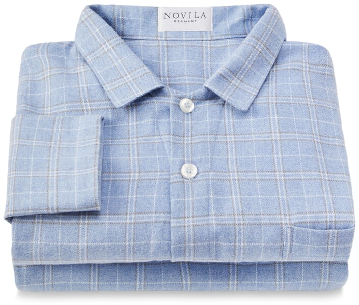 Herren-Flanellpyjama kariert Hellblau