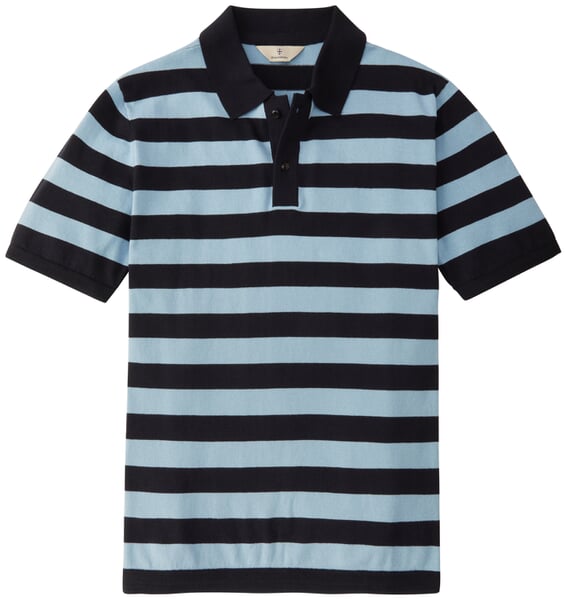 Herren-Strickpolo gestreift Navy-Bleu