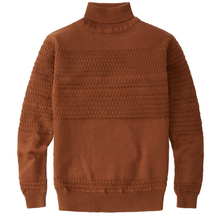Men’s Wool Turtleneck Sweater, Rust Brown