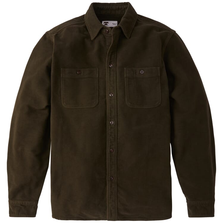 Chemise pour homme en moleskine, Marron-olive