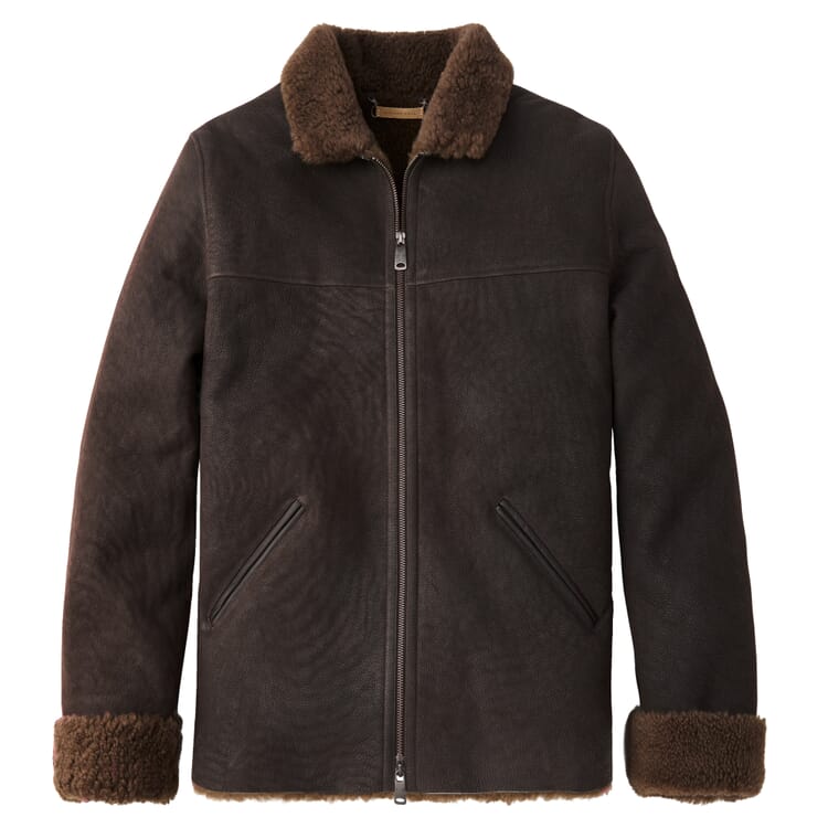 Chaqueta de piel de cordero para hombre, Marrón oscuro