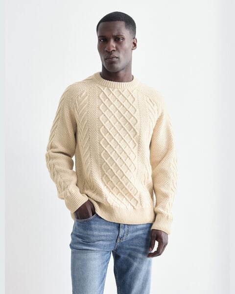 Herren-Zopfpullover Natur, Fertigungssprozess