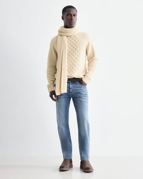 Pull à torsades pour homme Naturel, procédé de fabrication