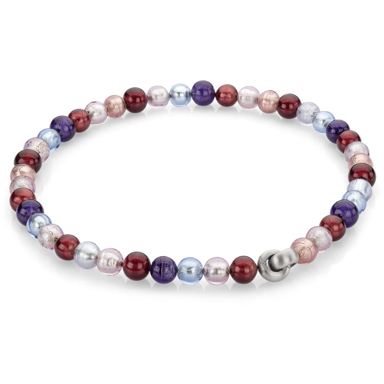 Collana in vetro di Murano, blu-rosato-bordeaux