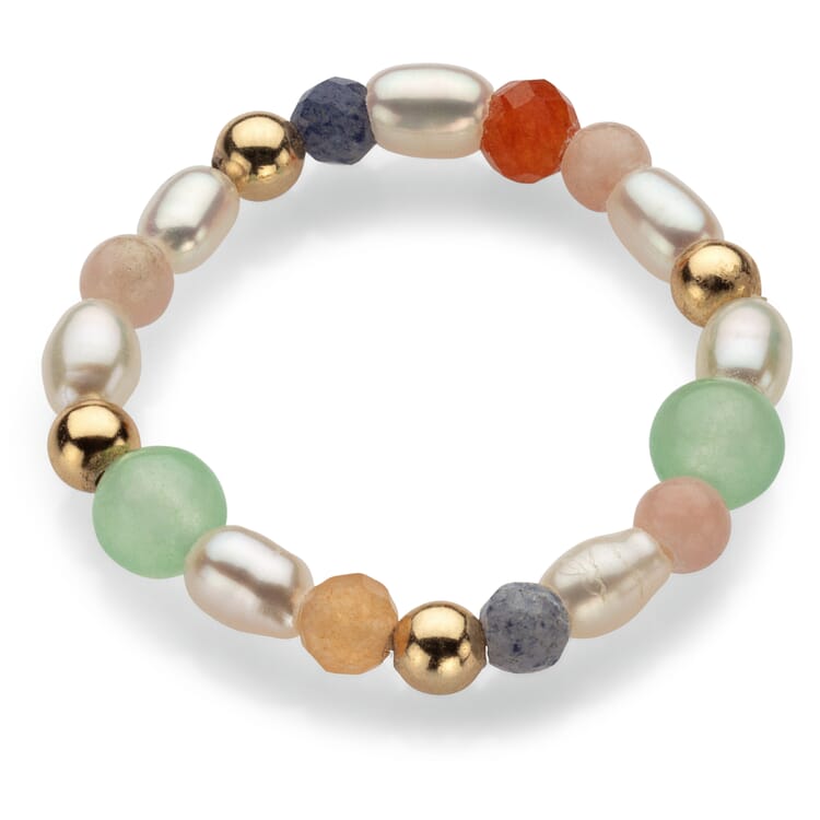 Anello con perle multicolore", oro
