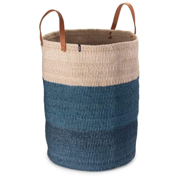 Large Blue-Sand Striped Storage Basket