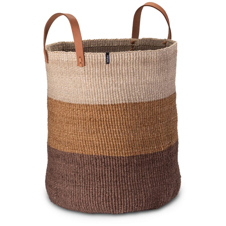 Panier de rangement à rayures larges, Marron-sable