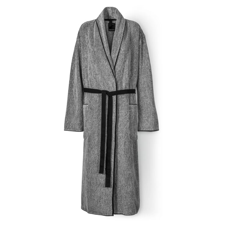Linen Terry Bathrobe, Black-Natural