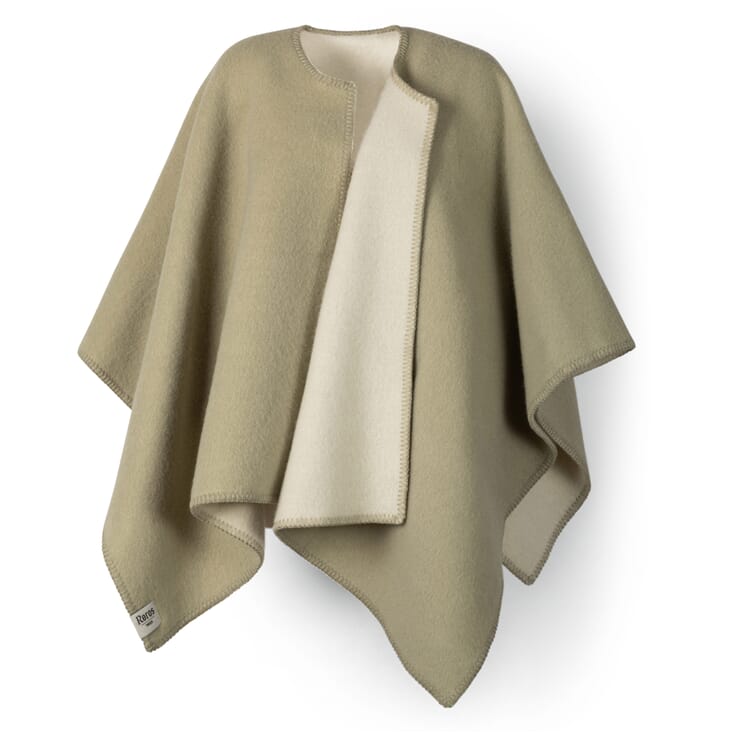 Poncho norvégien en laine d'agneau, Vert gris-nature