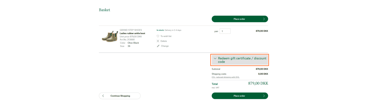 Redeem voucher in shopping cart