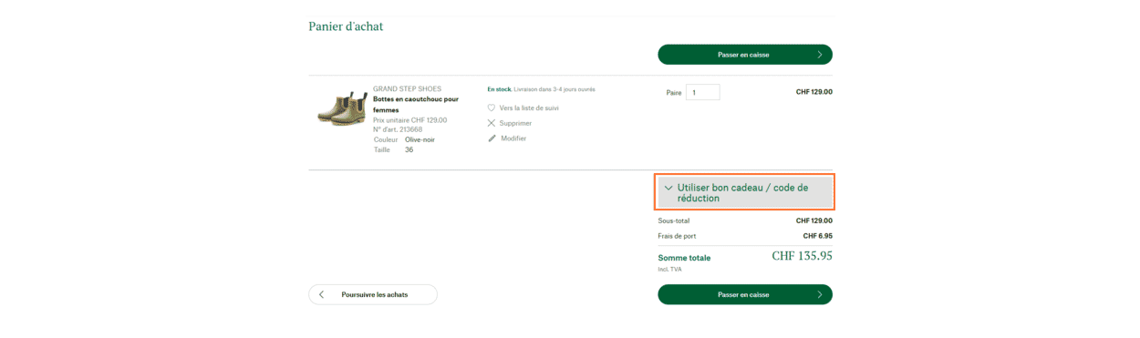 Valider le bon dans le panier d'achat