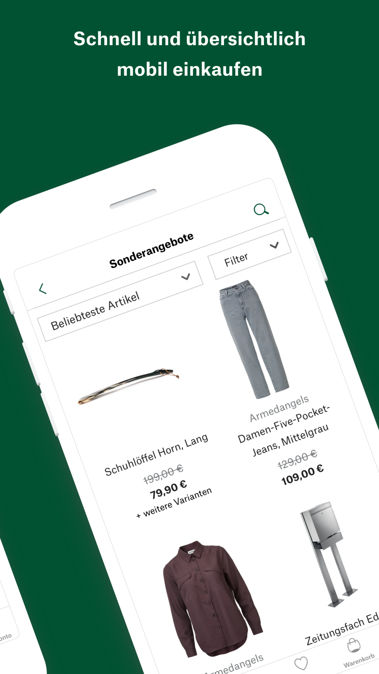 Screenshot der Manufactum Shopping App fürs iPhone