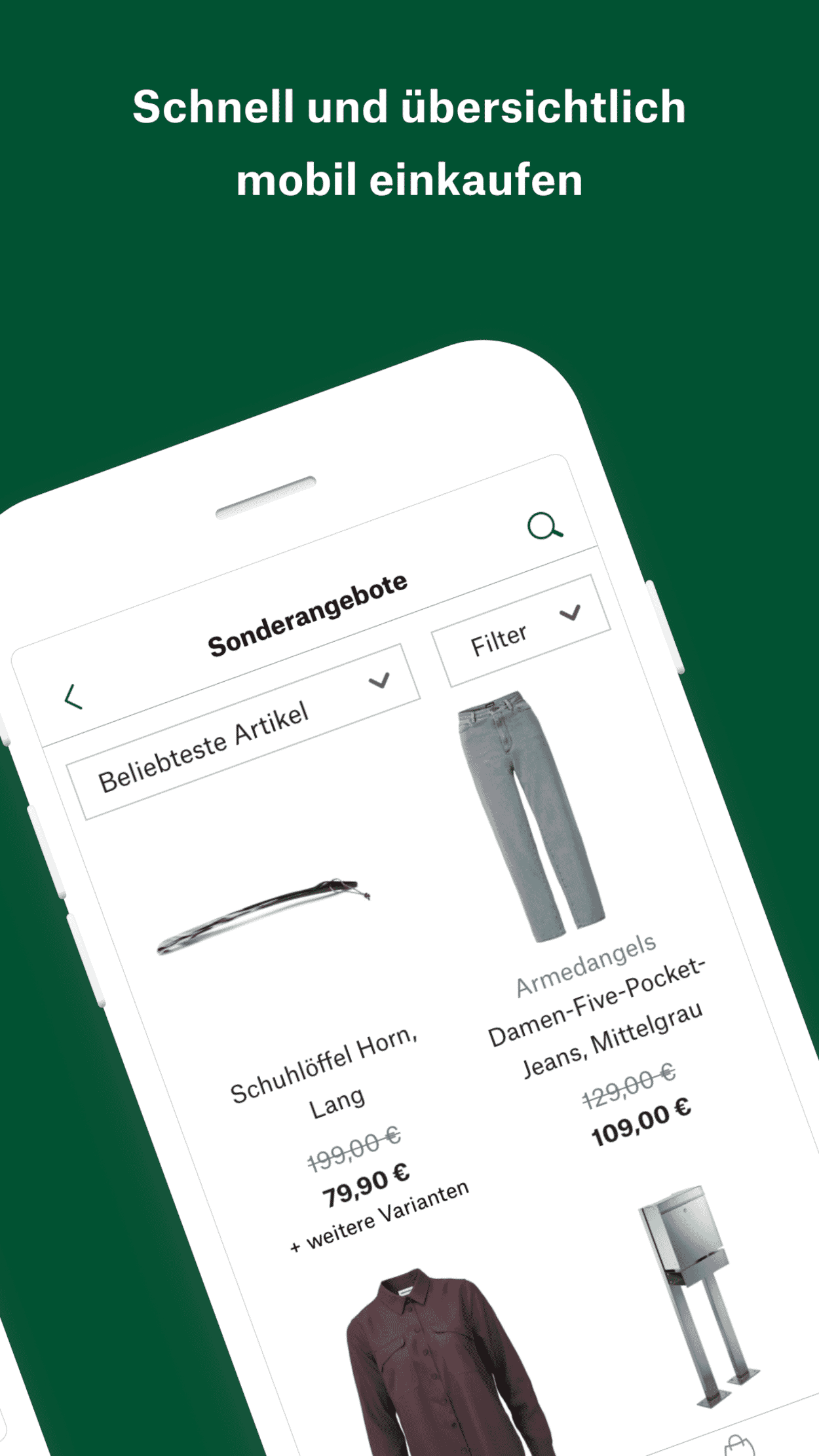 Screenshot van de Manufactum Shopping App voor iPhone