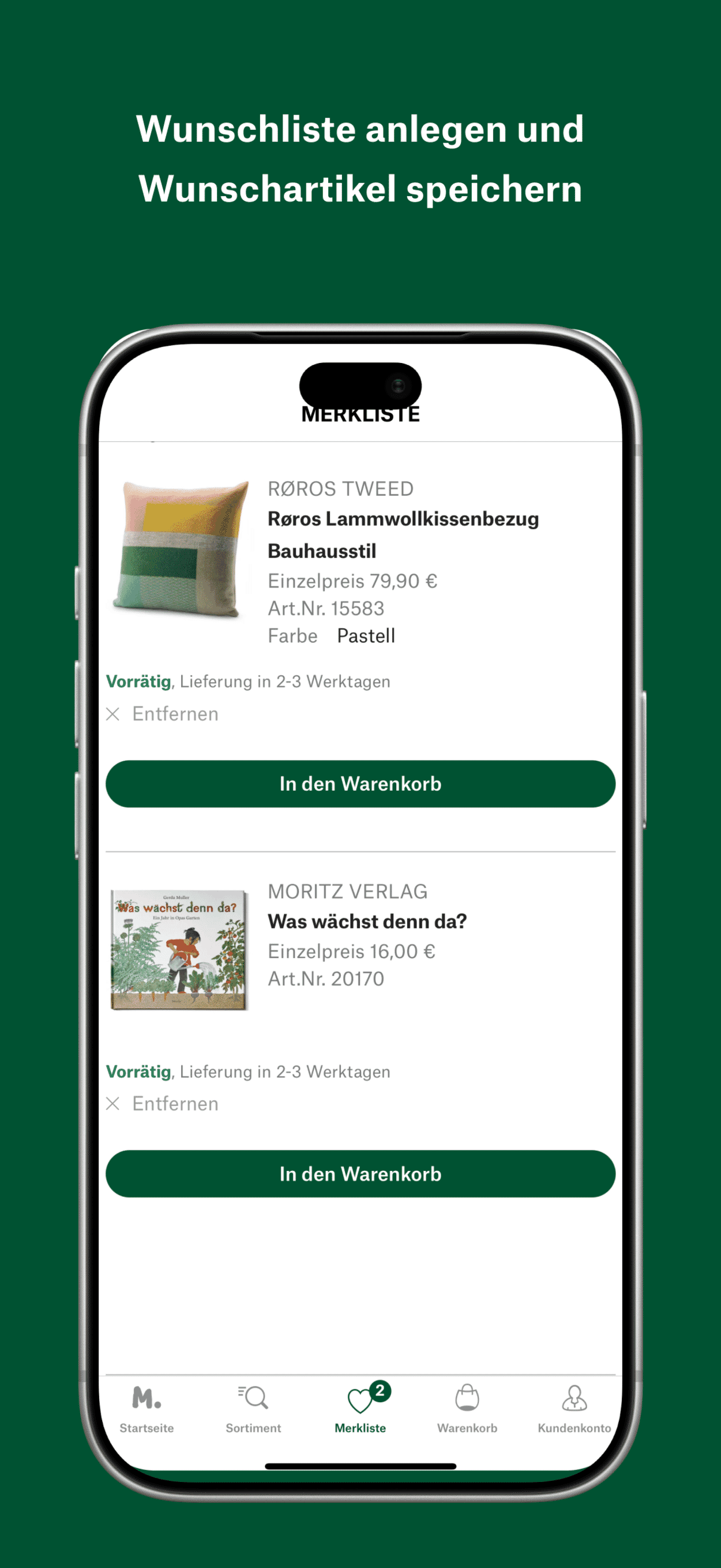 Screenshot der Manufactum Shopping App fürs iPhone