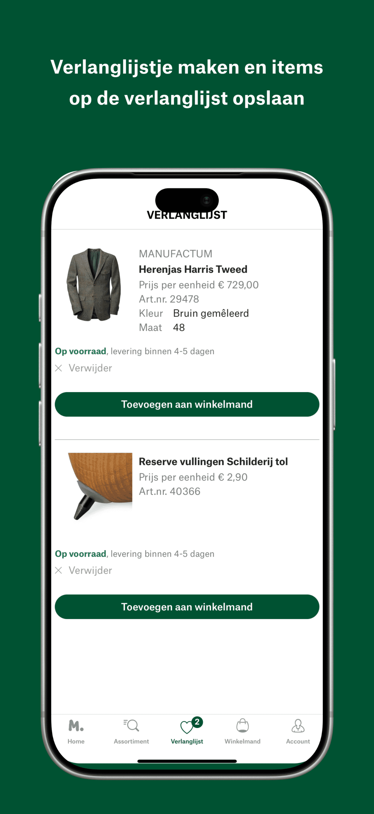 Screenshot van de Manufactum Shopping App voor iPhone