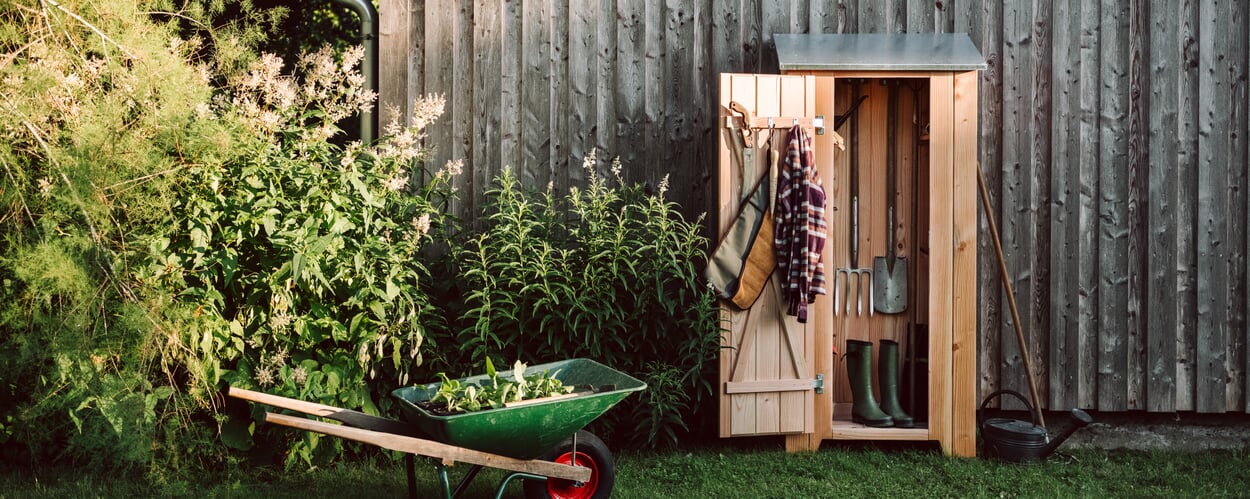 Manufactum Garden Cabinet with Tools and Wheelbarrow
