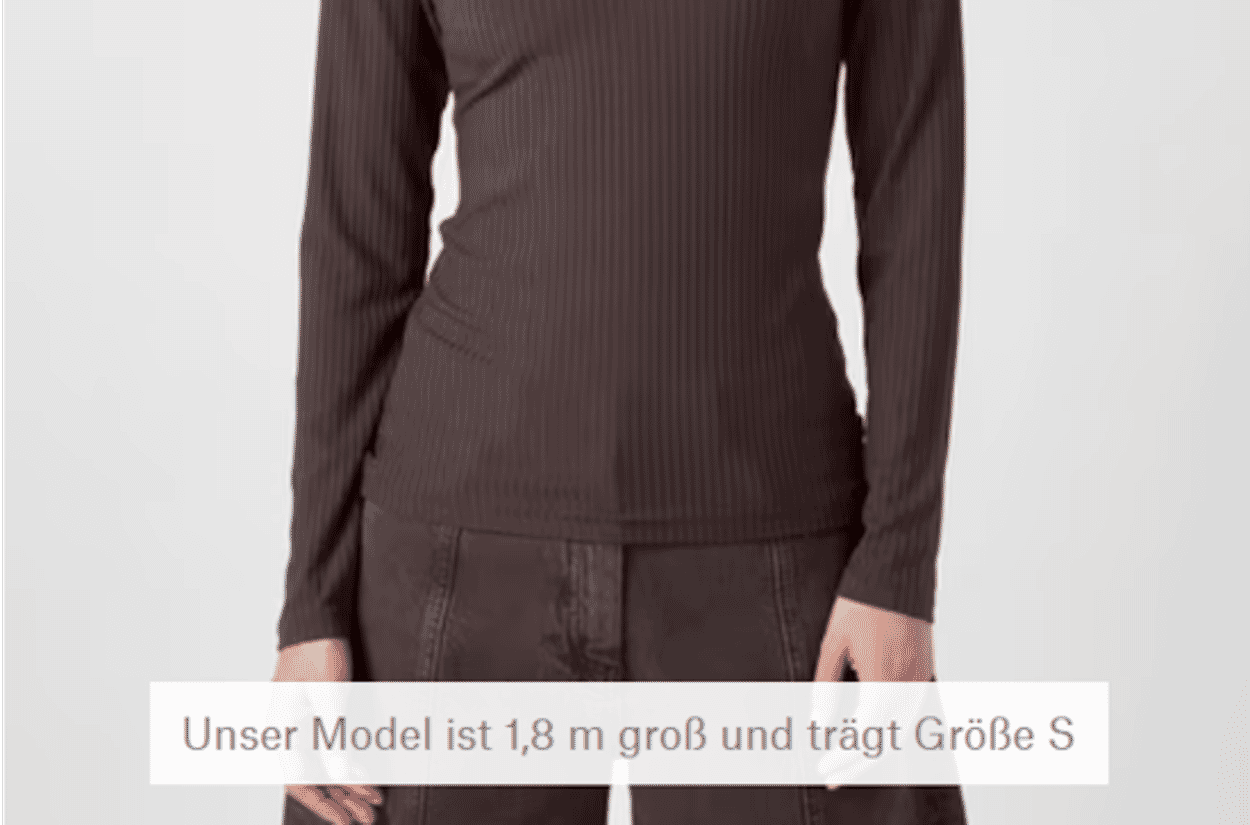 Darstellung der Informationen zu Modelmaß und getragener Konfektionsgröße auf einer Abbildung eines Models