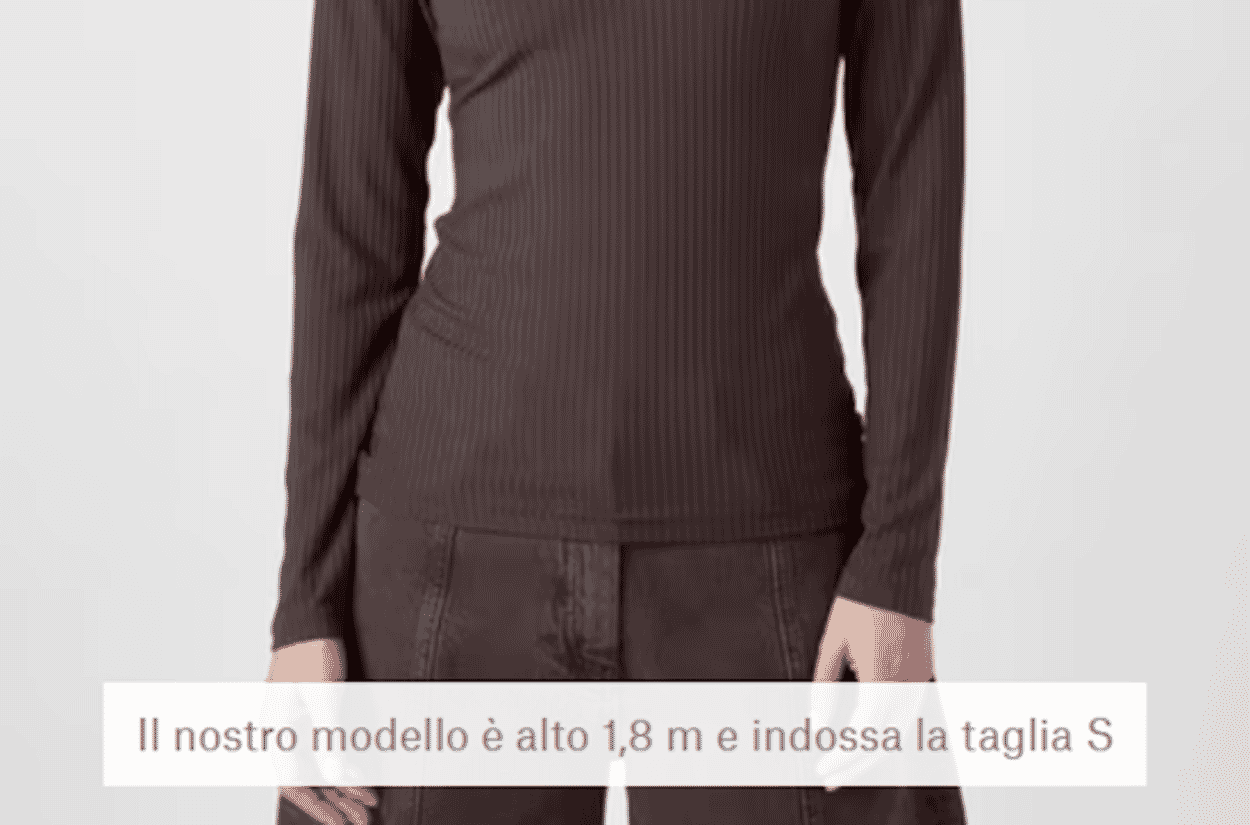 Presentazione delle informazioni relative alle misure della modella e alla taglia indossata su un'immagine della modella