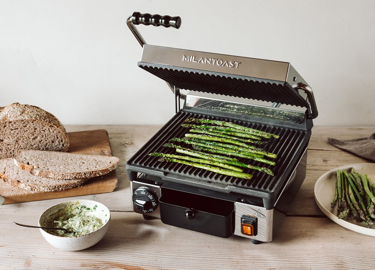 Grilled asparagus on toasted sourdough bread