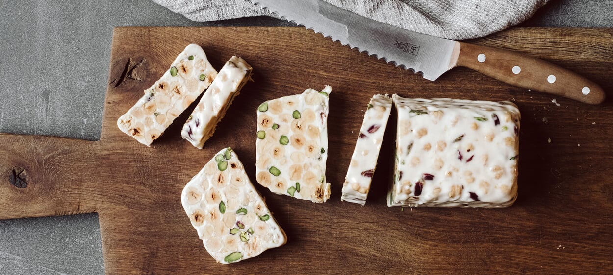 Lavender torrone with hazelnuts and pistachios