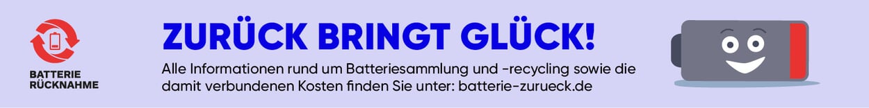 Informationen zu Sammlung und Recycling von Altbatterien sowie den damit verbundenen Kosten finden Sie unter batterie-zurueck.de