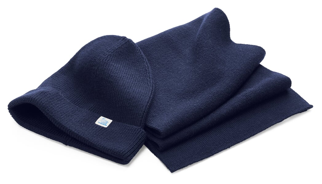 Strickmütze Merinowolle Dunkelblau