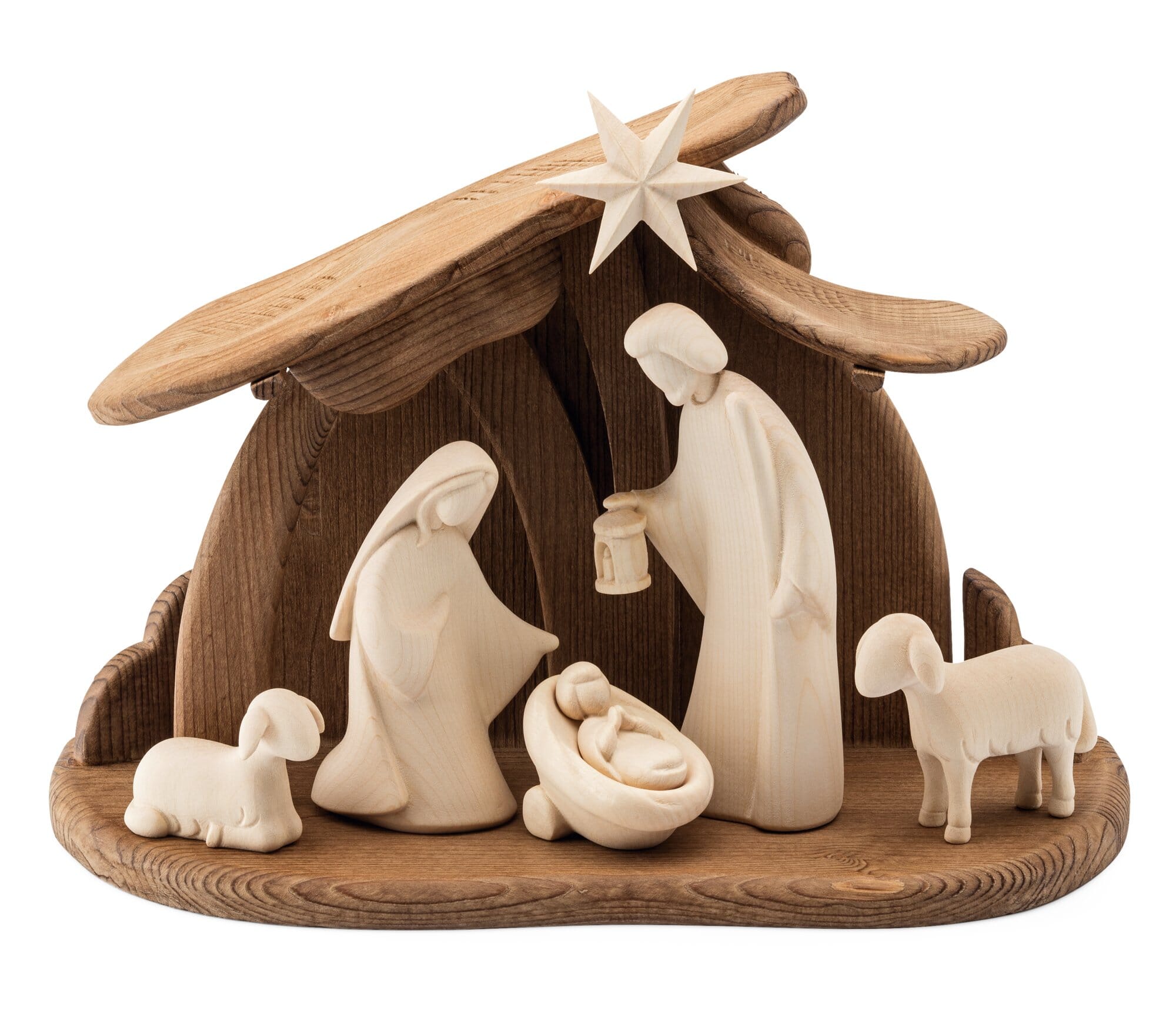 Nativity Scene Hand Carved From Maple, Wooden Nativity Stable