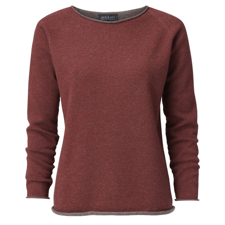 Pull femme en laine mérinos, Rouge-gris