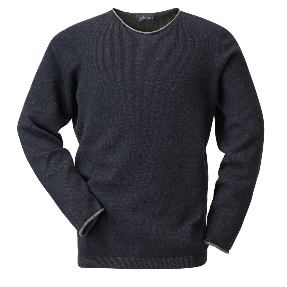 Men sweater merino wool, Blue brown Manufactum