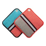 Potholders Chequers Coral / Blue