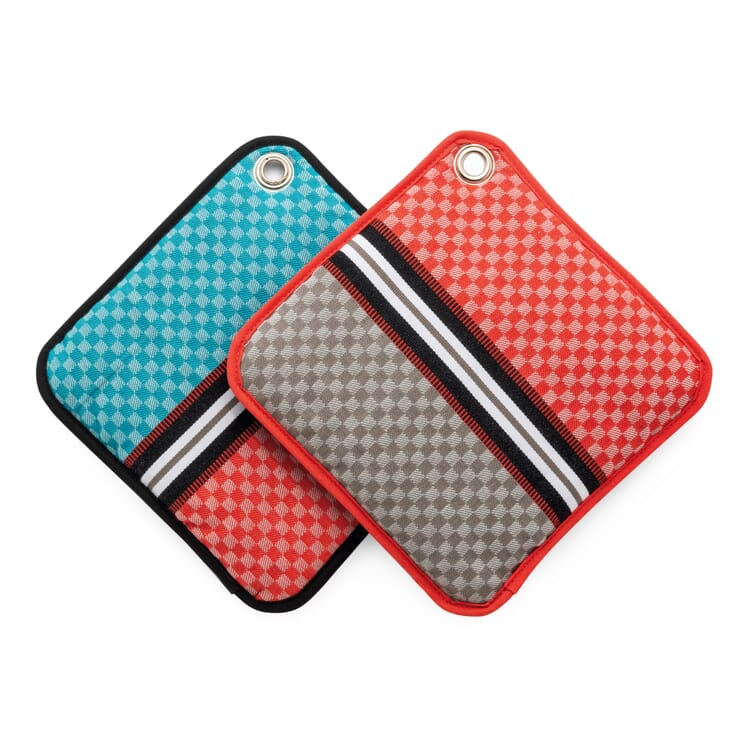 Potholders Chequers, Coral / Blue