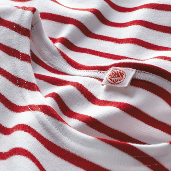 Damen-Shirt Dreiviertelarm Weiß-Rot, Detailsicht