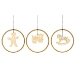 Gold-Plated Brass Pendant Historical toy motifs in a set: rocking horse, locomotive and teddy bear