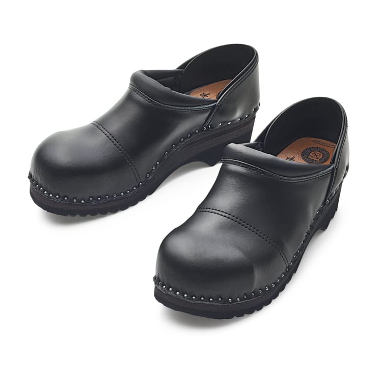 Garden wooden shoe with protective cap, Black