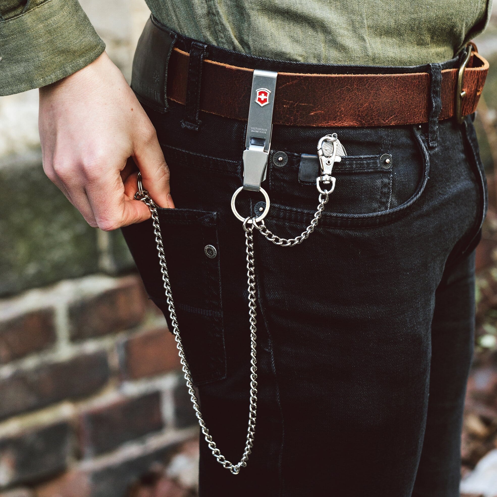 Stainless Steel Leather Detachable Keychain Belt Clip Key Ring Holder Gift 