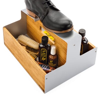 Shoe shine box steel plate and oak wood