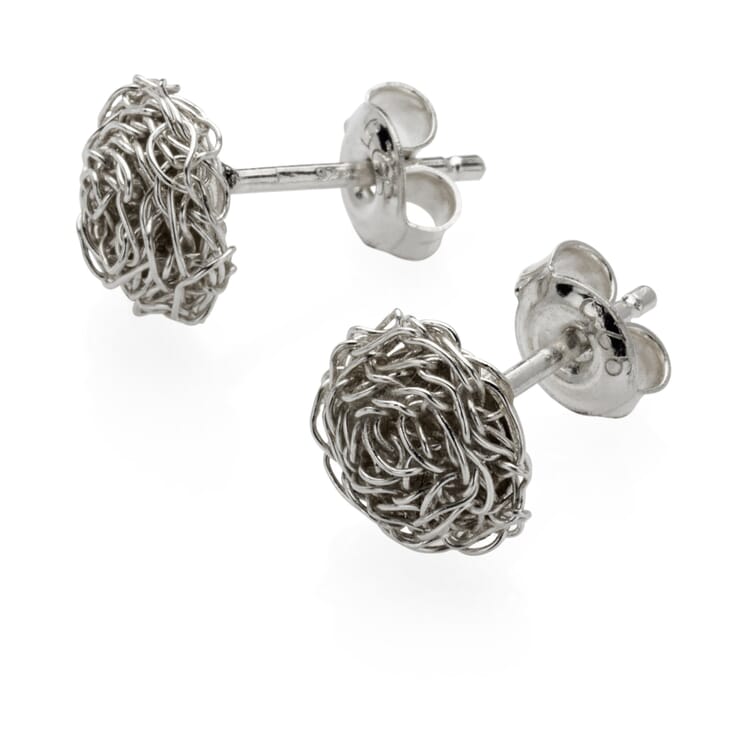 Crocheted Silver Stud Earrings