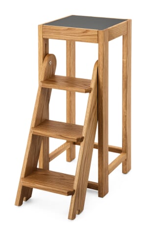Tabouret Marchepied En Chêne Massif - 35x23.5x20 Cm - Patins Feutre - Design Rustique - Pour Cuisine, Salle De Bain, Salon