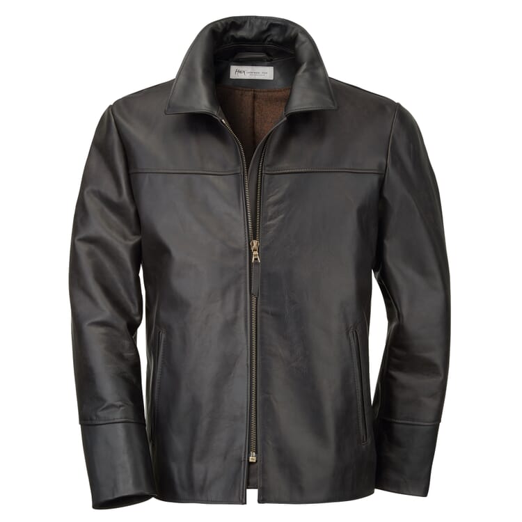 Men’s Leather Jacket Made of Horse Pull-Up Leather, Black Brown