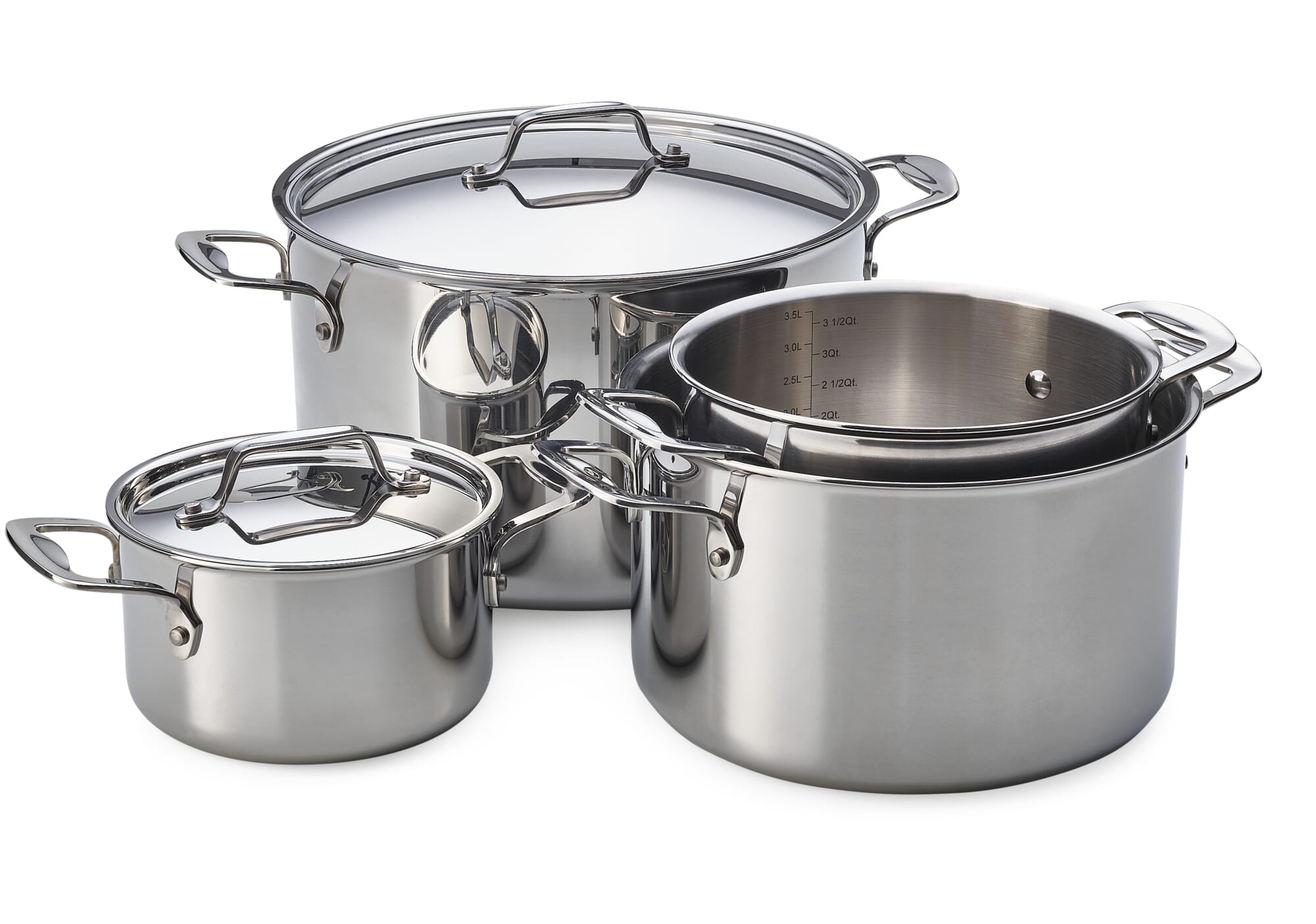 4 Pc Stainless Steel Large Catering Cooking Stock Pot Pans With Handles &  Lids