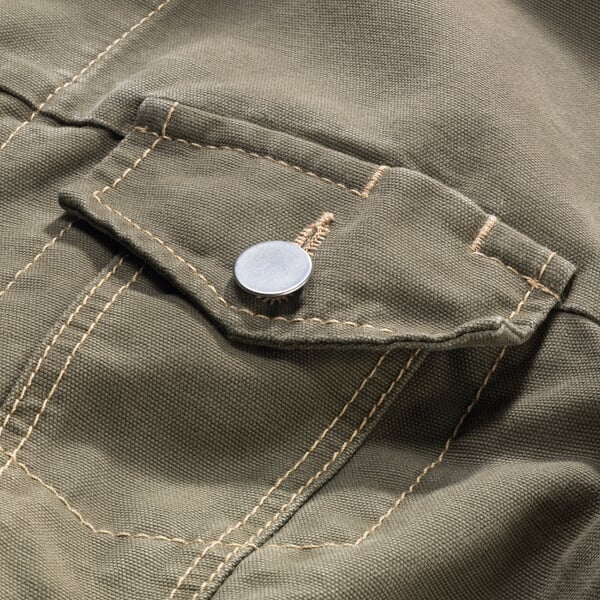 Dames Werkjas Katoen Canvas Olive, close-up