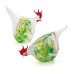 Lauscha Glass Chickens with Coloured Granules Green