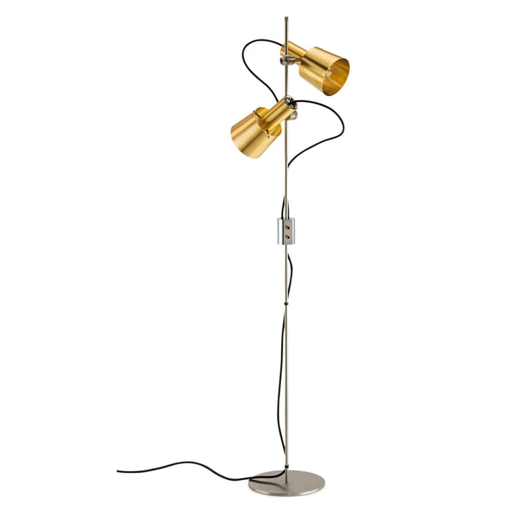 Floor Lamp Monopod with Two Lampshades, Brass