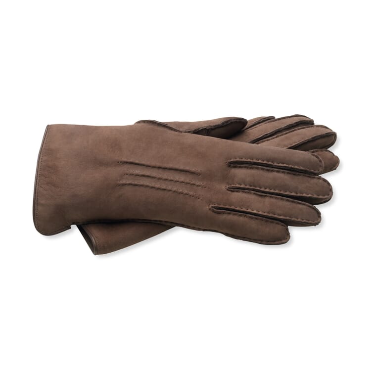 Gants femme en fourrure d'agneau curleyl, Marron foncé