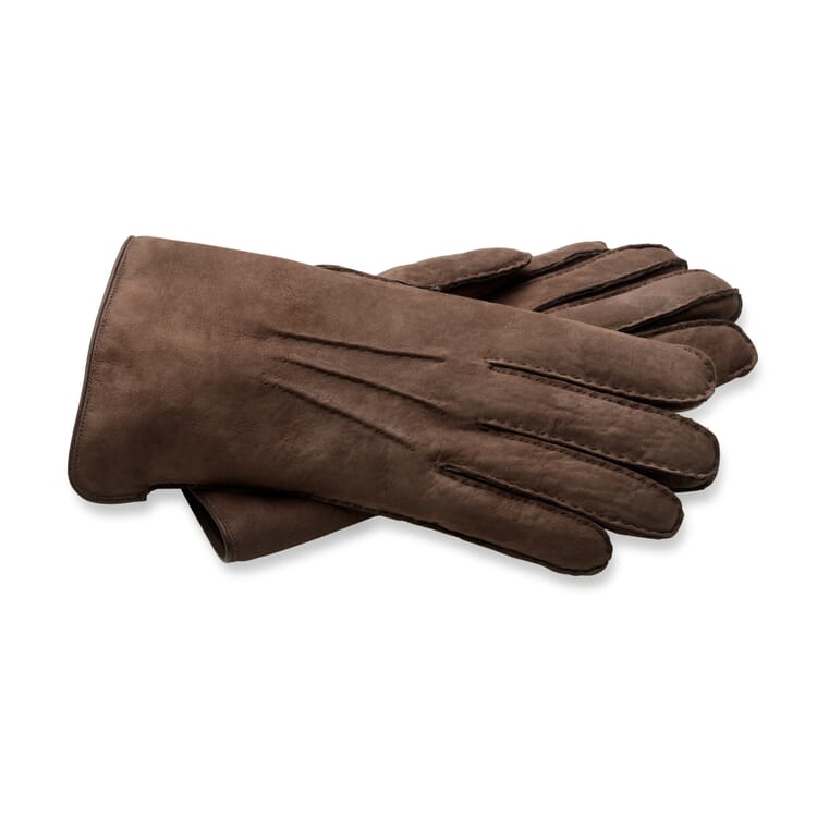 Men glove curley lambskin, Dark brown
